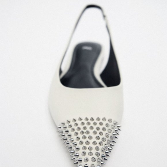 NWOB ZARA STUDDED FLAT LEATHER SLINGBACKS  WHITE - REF. 1501/010 6.5 - Picture 5 of 8